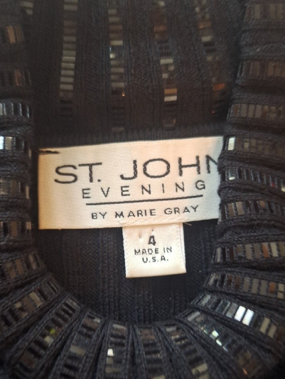 St. John Evening Black Sequined Ribbed Knit Top - Picture 5 of 6